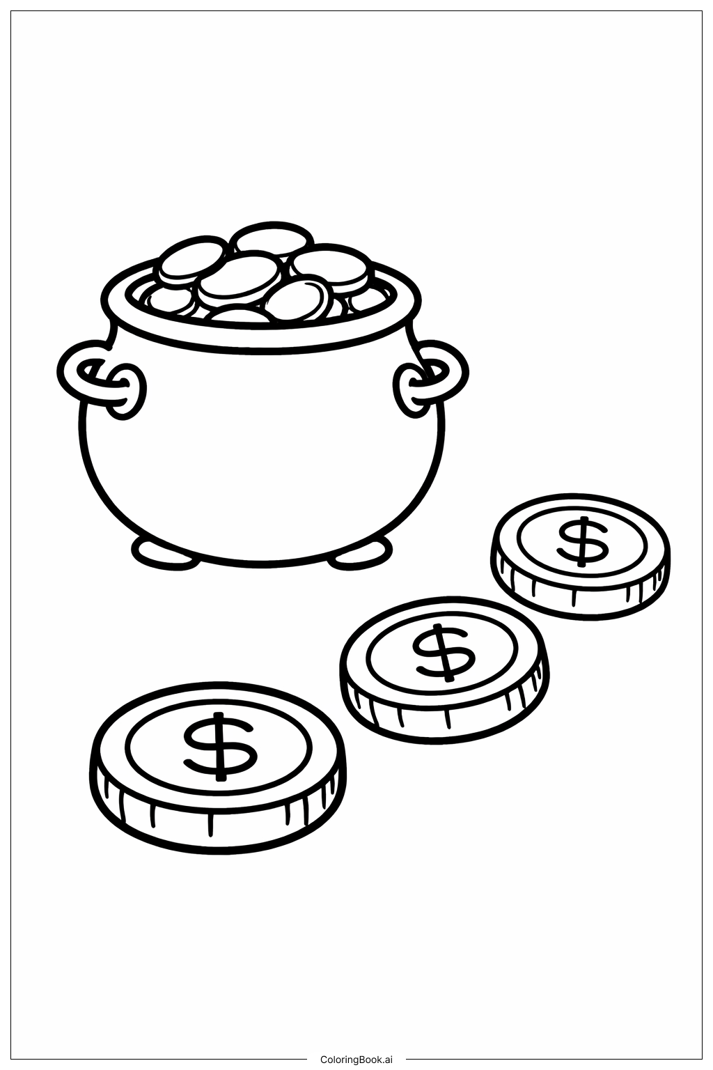  Pot Of Gold With Coin Trail Coloring Page 