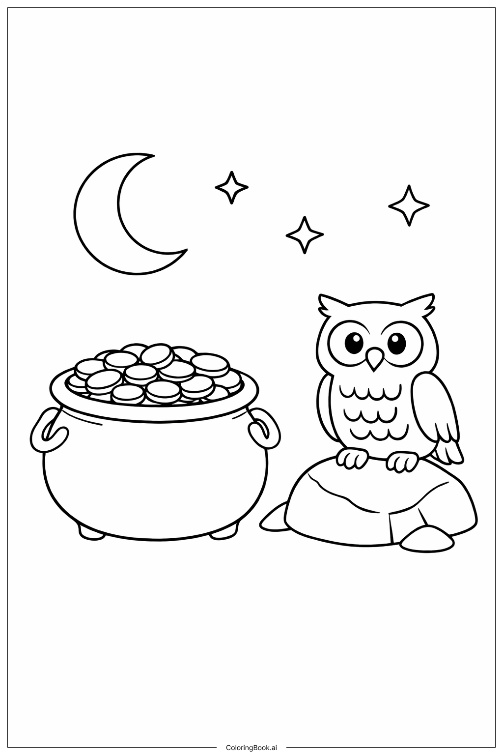  有友好猫头鹰的金罐填色页 