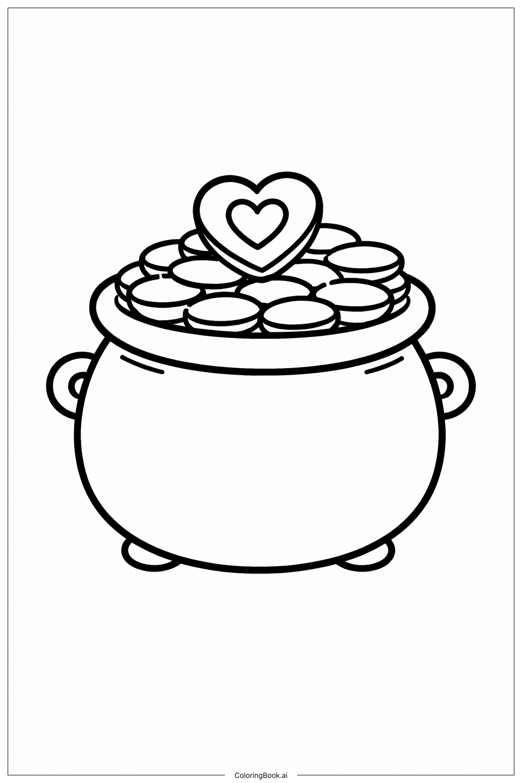  Pot Of Gold With Heart Coin Coloring Page 