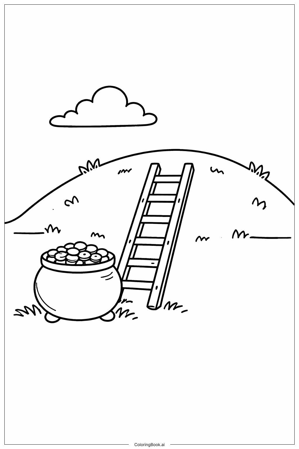  梯子上的金罐填色页 