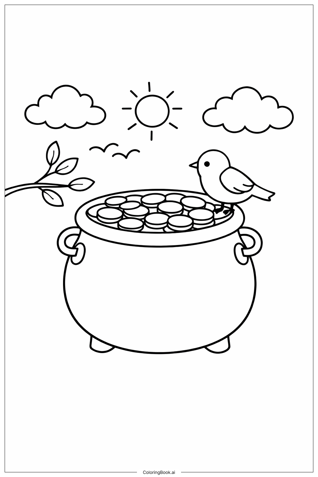  Pot Of Gold With Little Bird Coloring Page 