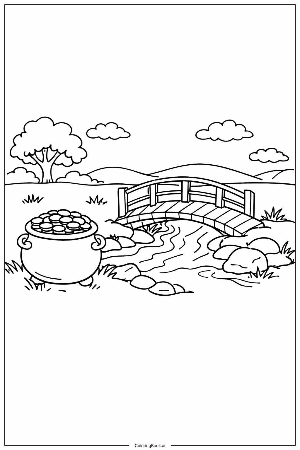  Pot Of Gold With Little Bridge Coloring Page 
