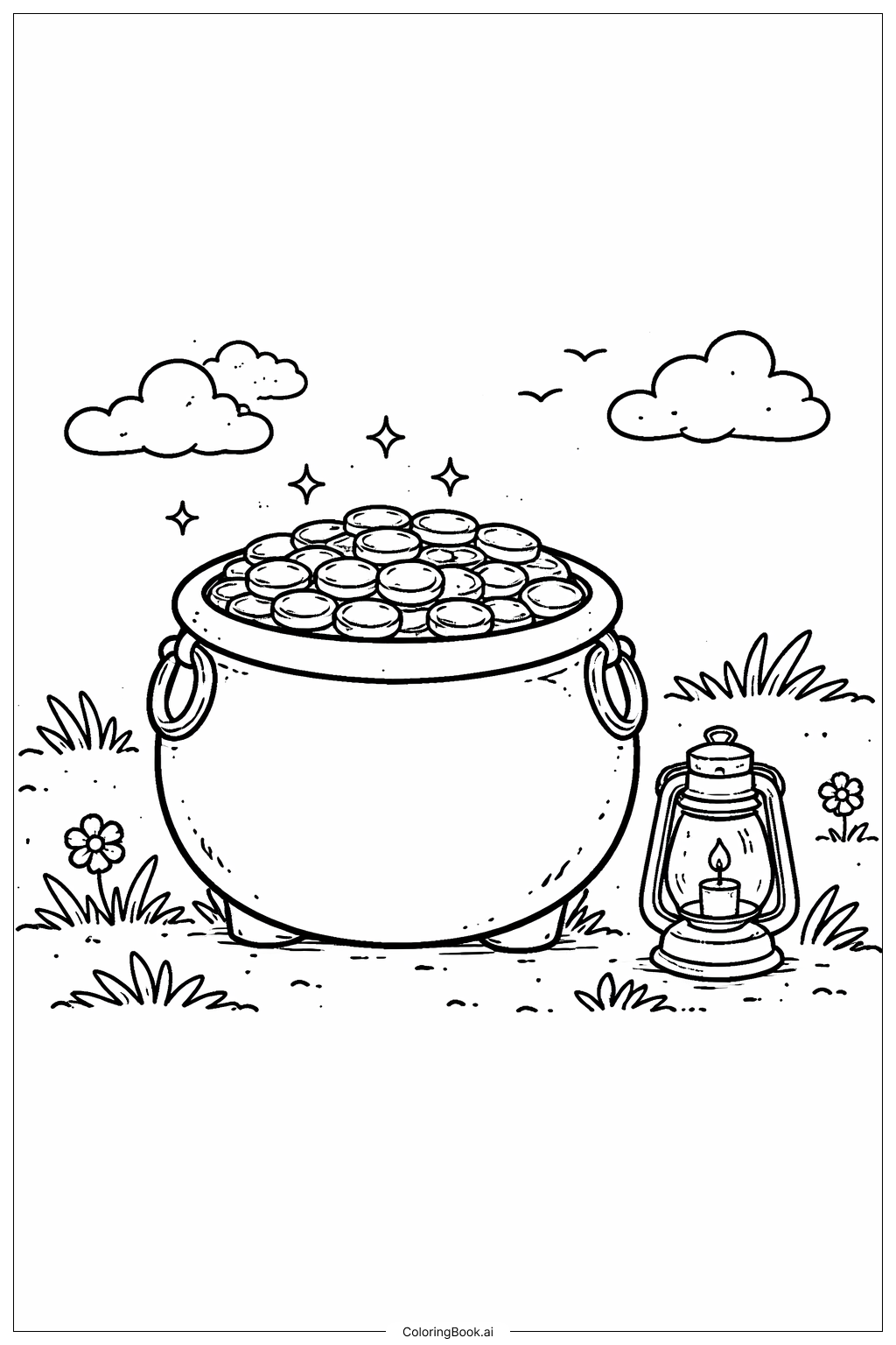  Pot Of Gold With Little Lantern Coloring Page 
