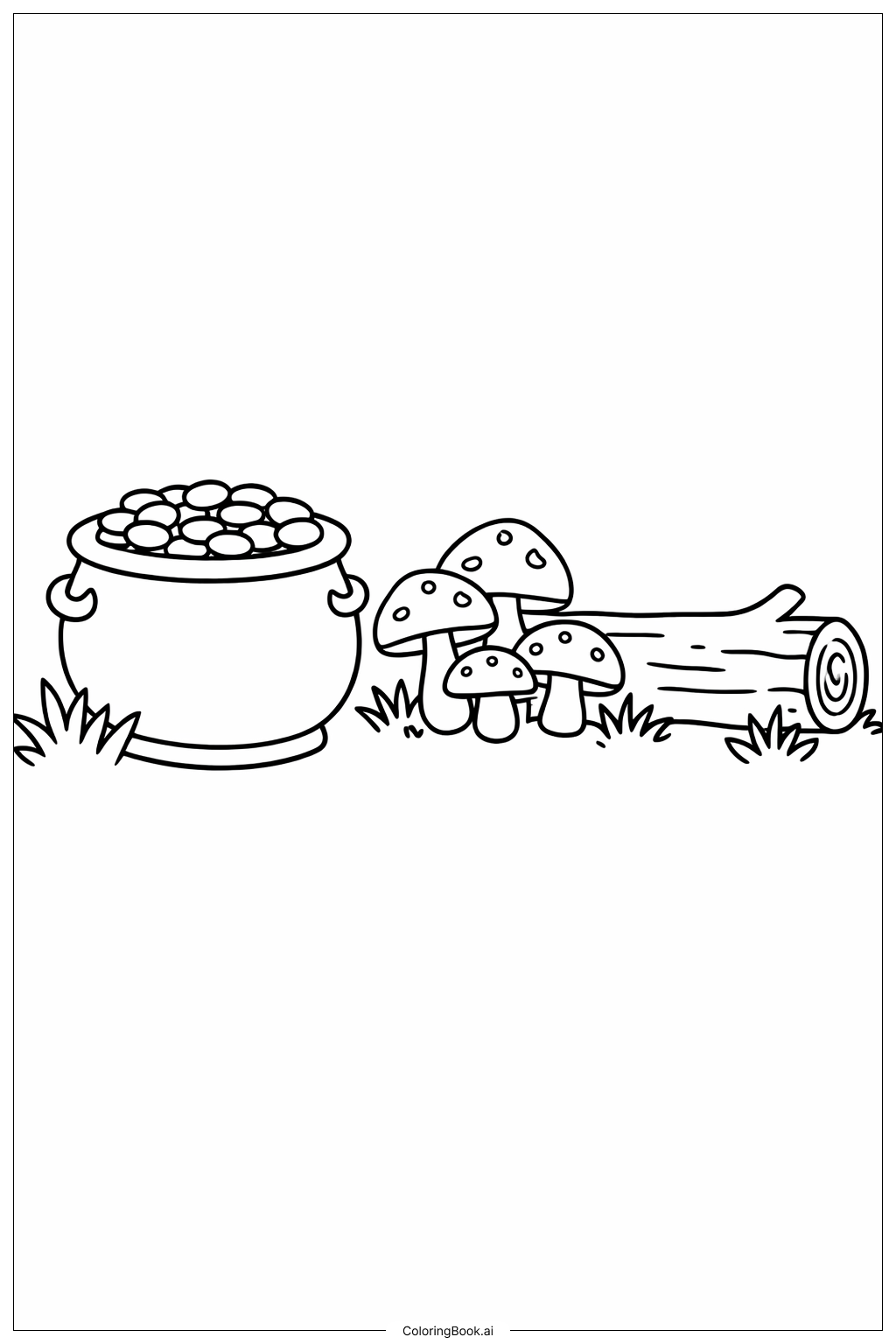  带小蘑菇的金罐填色页 