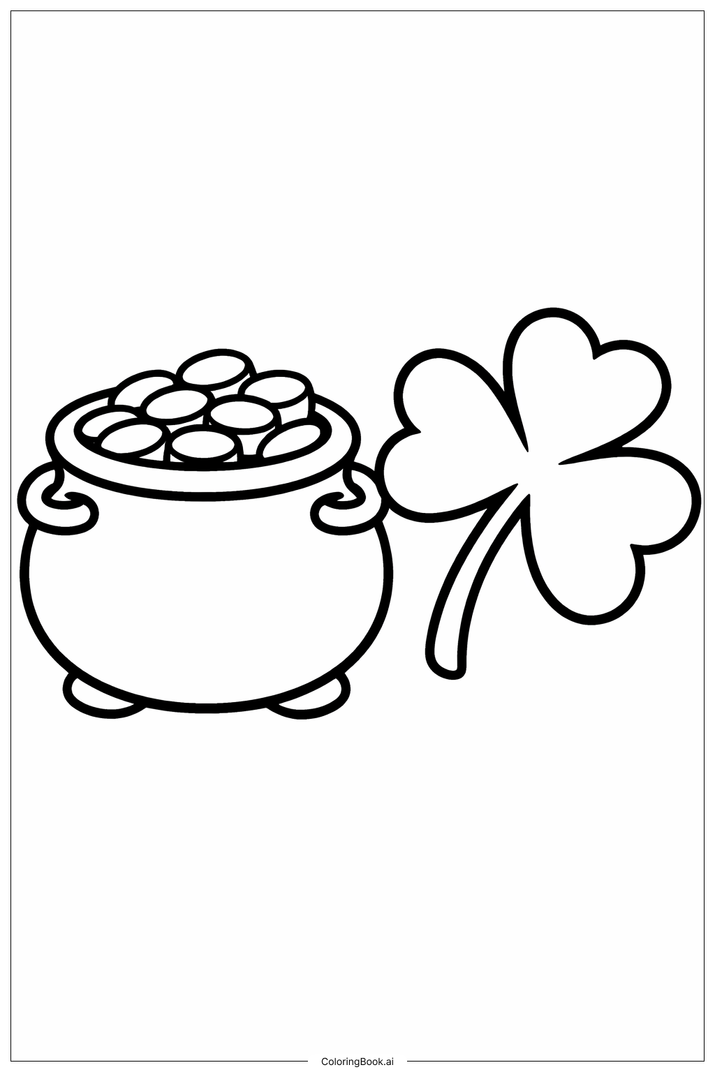  Pot Of Gold With Simple Clover Coloring Page 