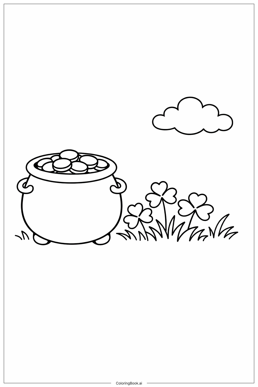 Pot Of Gold With Small Clover Patch Coloring Page 