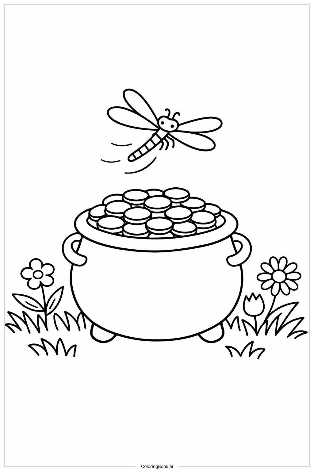  Pot Of Gold With Small Dragonfly Coloring Page 
