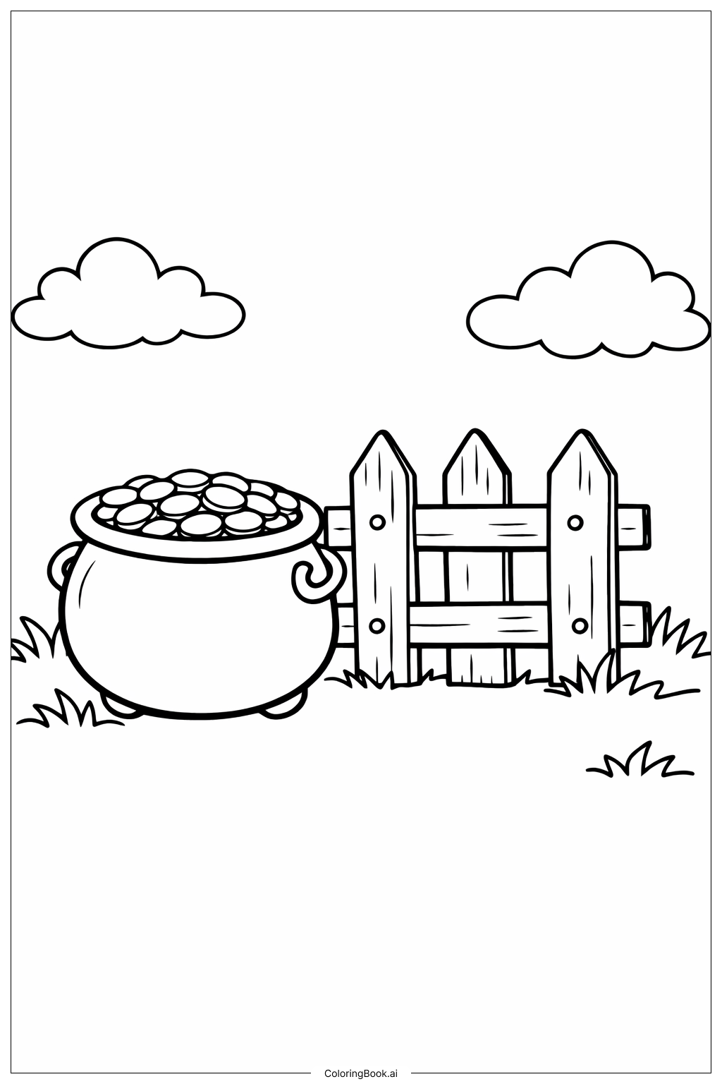  Pot Of Gold With Small Fence Coloring Page 