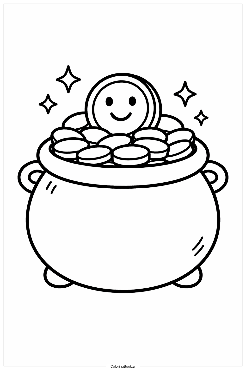  Pot Of Gold With Smile Coin Coloring Page 