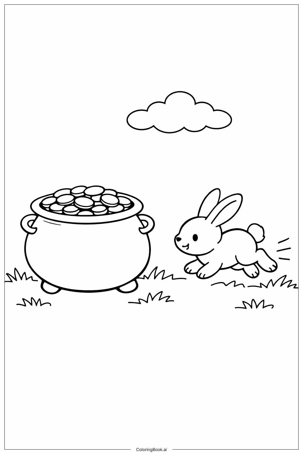  Pot Of Gold With Walking Bunny Coloring Page 
