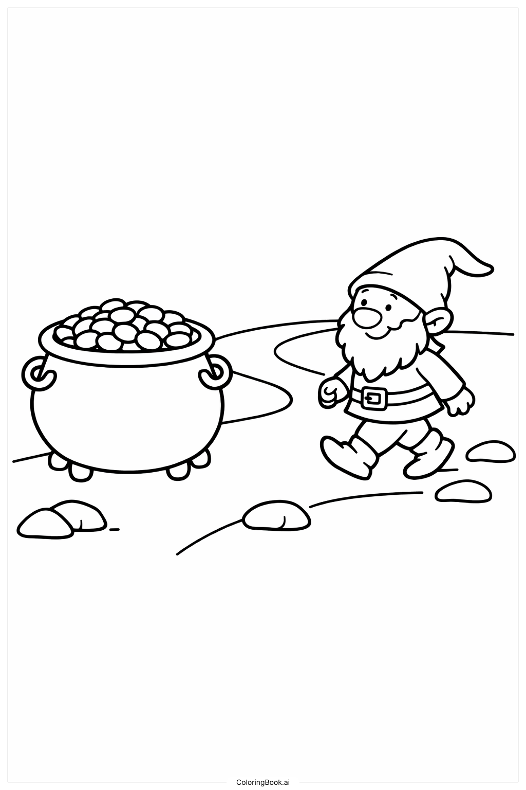 Pot Of Gold With Walking Gnome Coloring Page 
