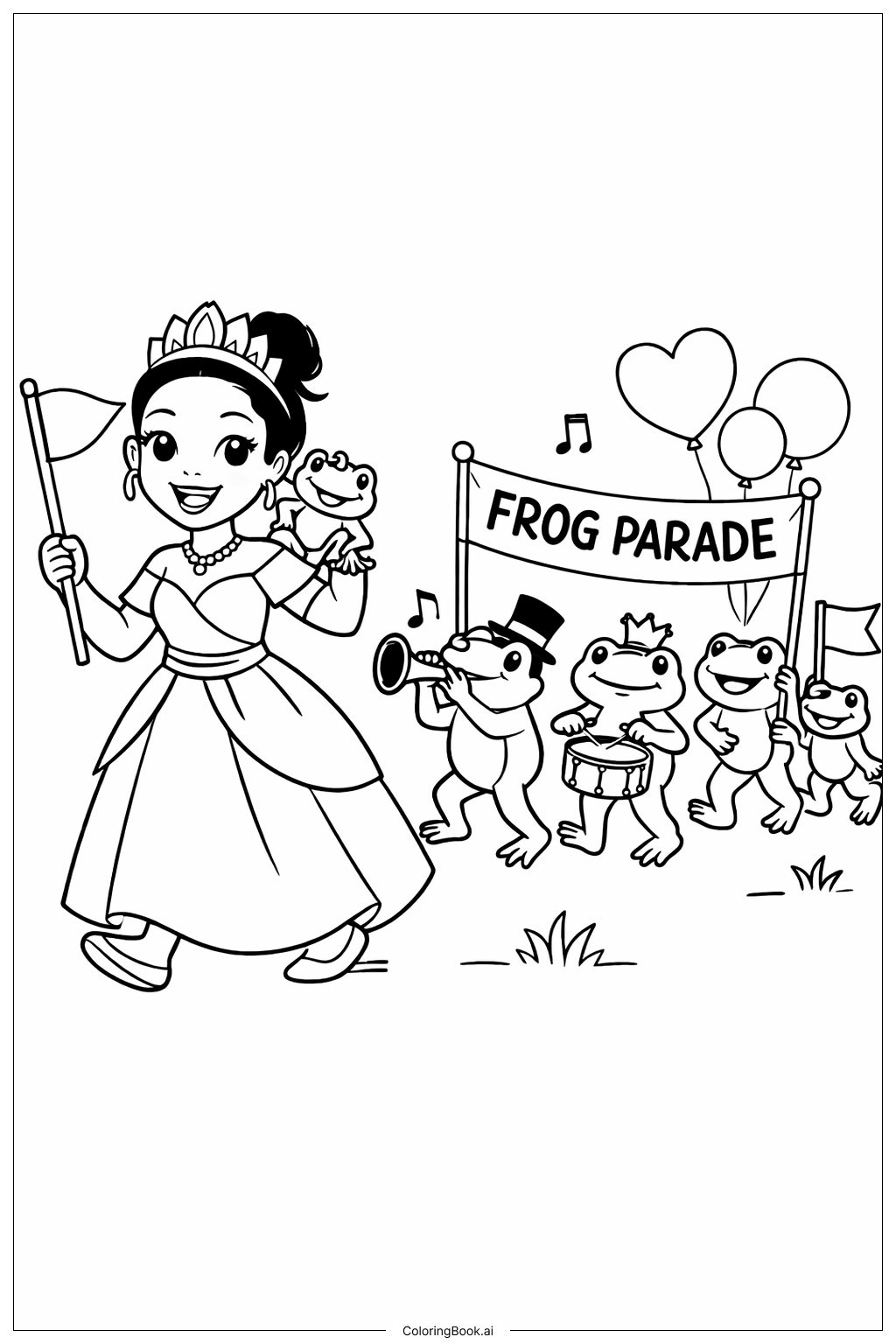  公主与青蛙及青蛙游行填色页 