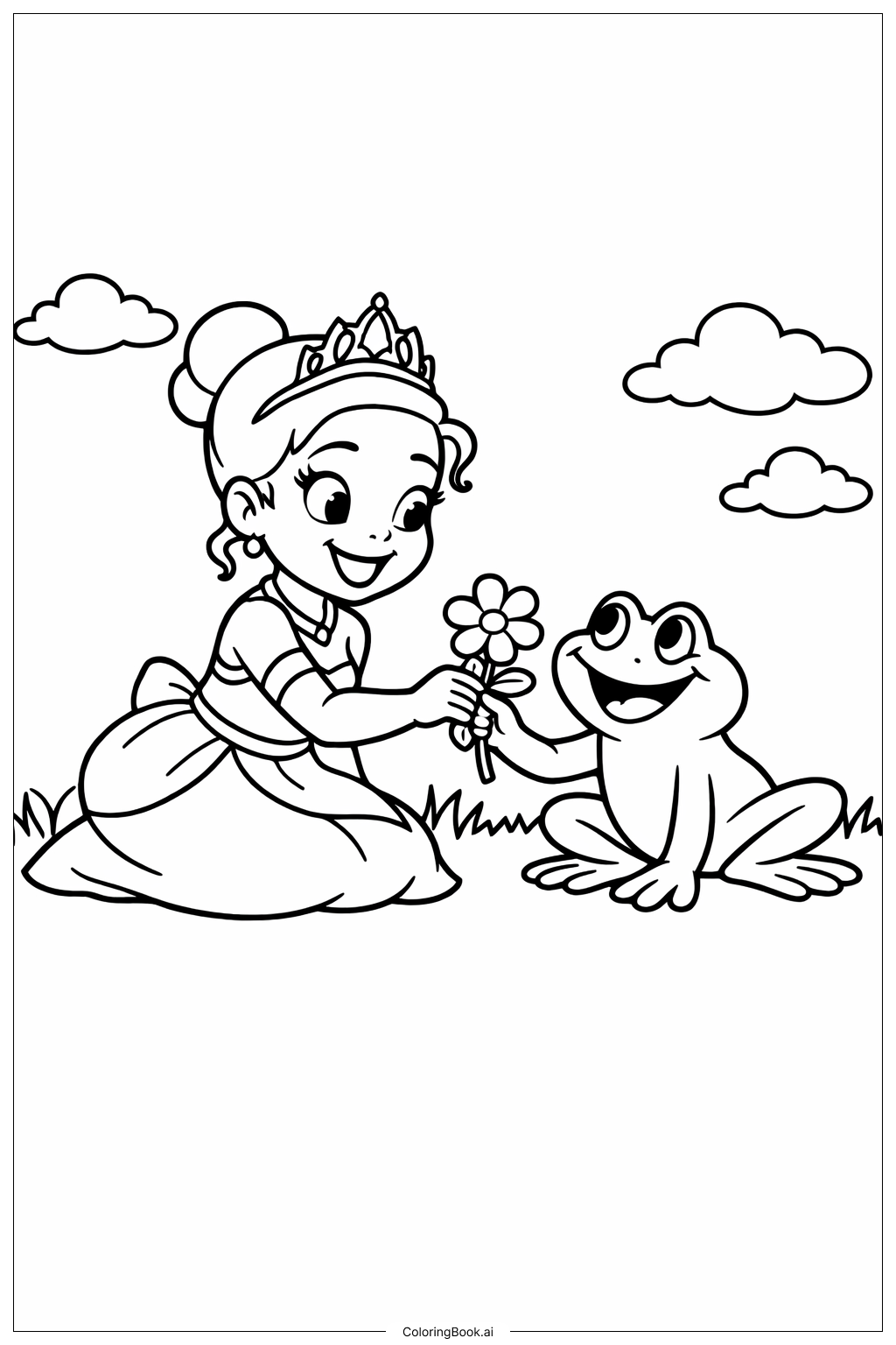  公主与青蛙送花填色页 