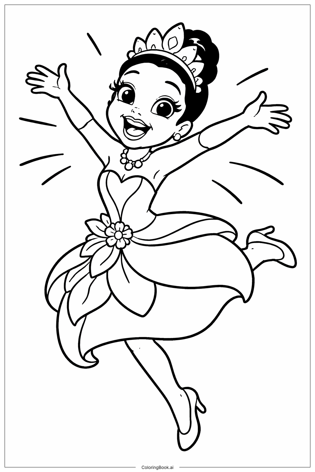  プリンセスとカエルのジャンプの塗り絵ページ 