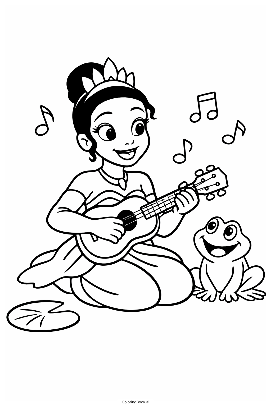 プリンセスとカエルの塗り絵ページ