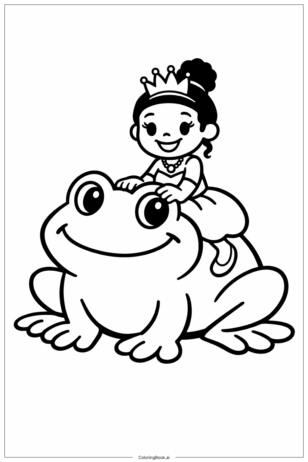  カエルに乗ったお姫さまの塗り絵ページ 