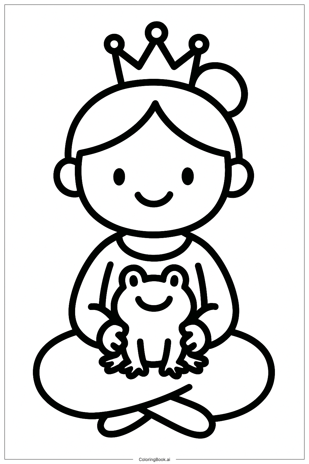  王女とカエルの座る姿の塗り絵ページ 