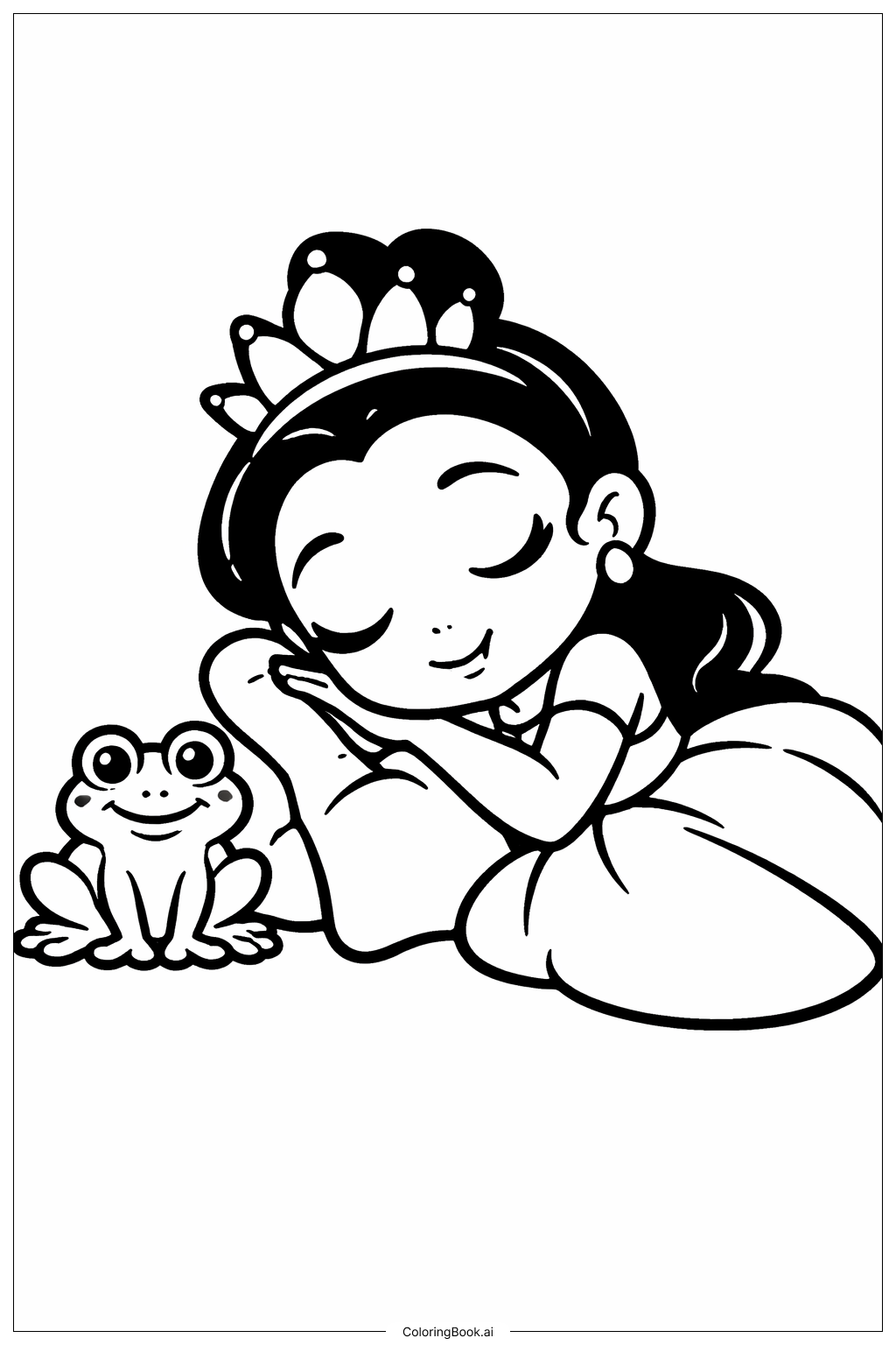  眠る王女とカエルの塗り絵ページ 