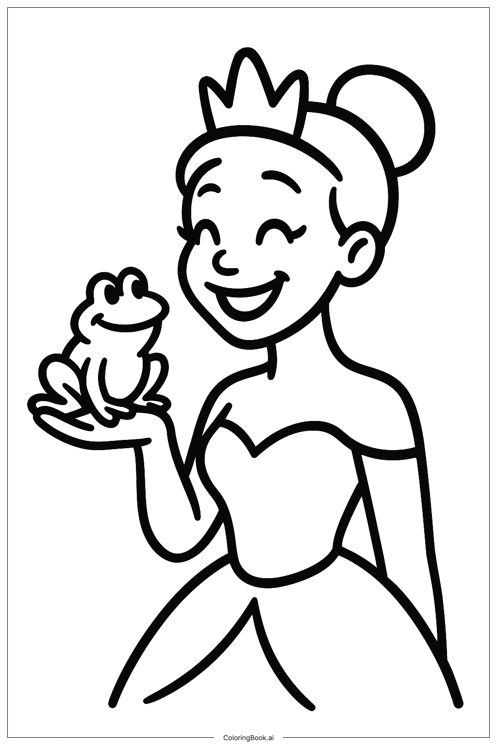  笑顔の王女とカエルの塗り絵ページ 