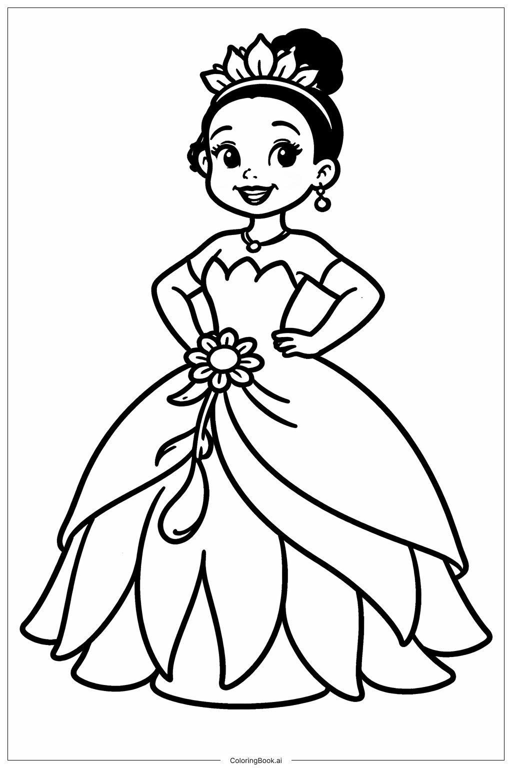  プリンセスとカエルの塗り絵ページ 