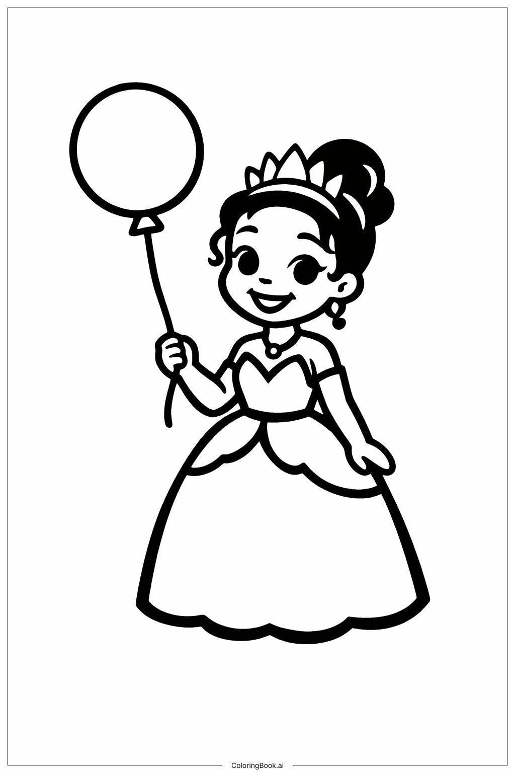  公主与青蛙和气球填色页 