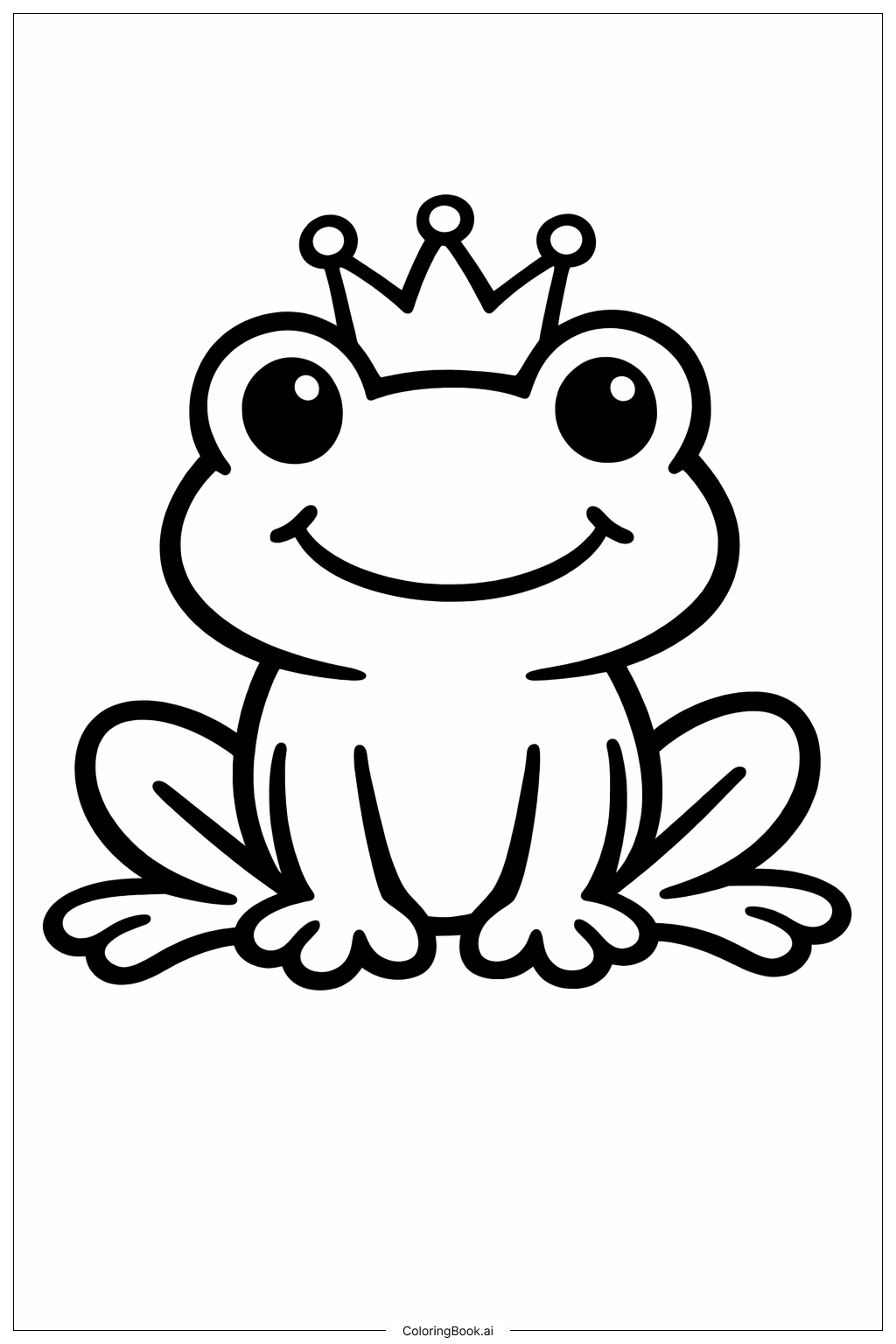  王冠をかぶったプリンセスとカエルの塗り絵ページ 