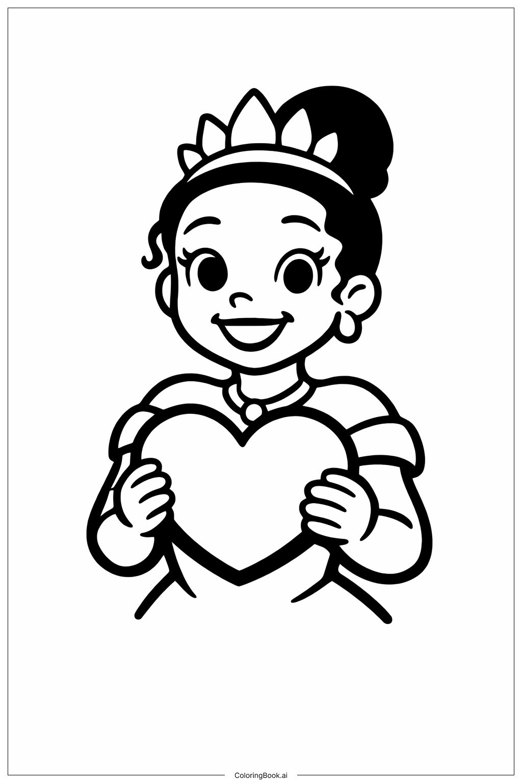  ハートを持つ王女とカエルの塗り絵ページ 