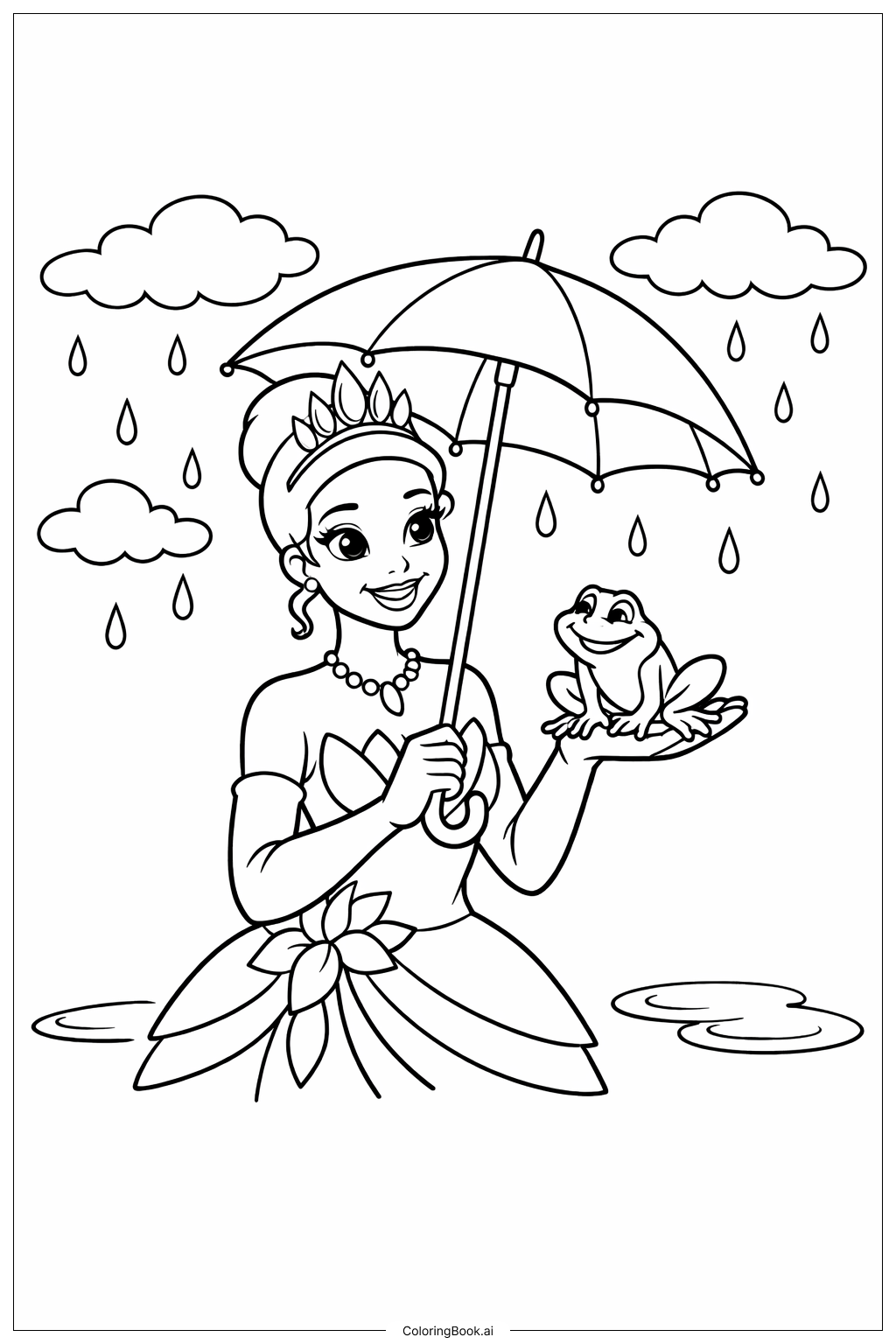  撑伞的青蛙公主填色页 