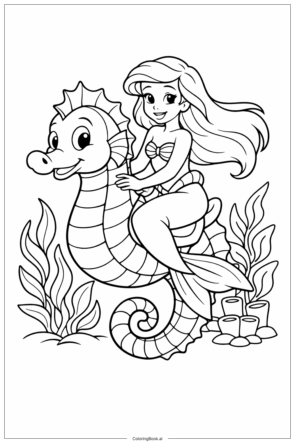 Prinzessin Ariel reitet auf einem Seepferdchen