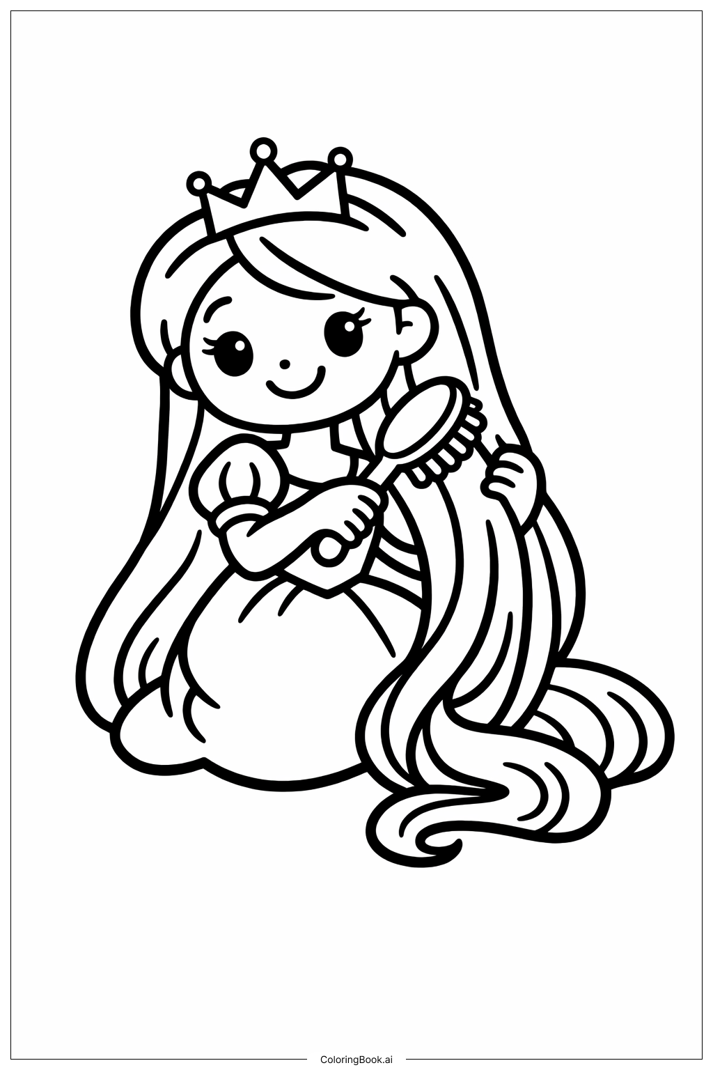  Página para colorear de Princesa Rapunzel Cepillándose el Pelo 