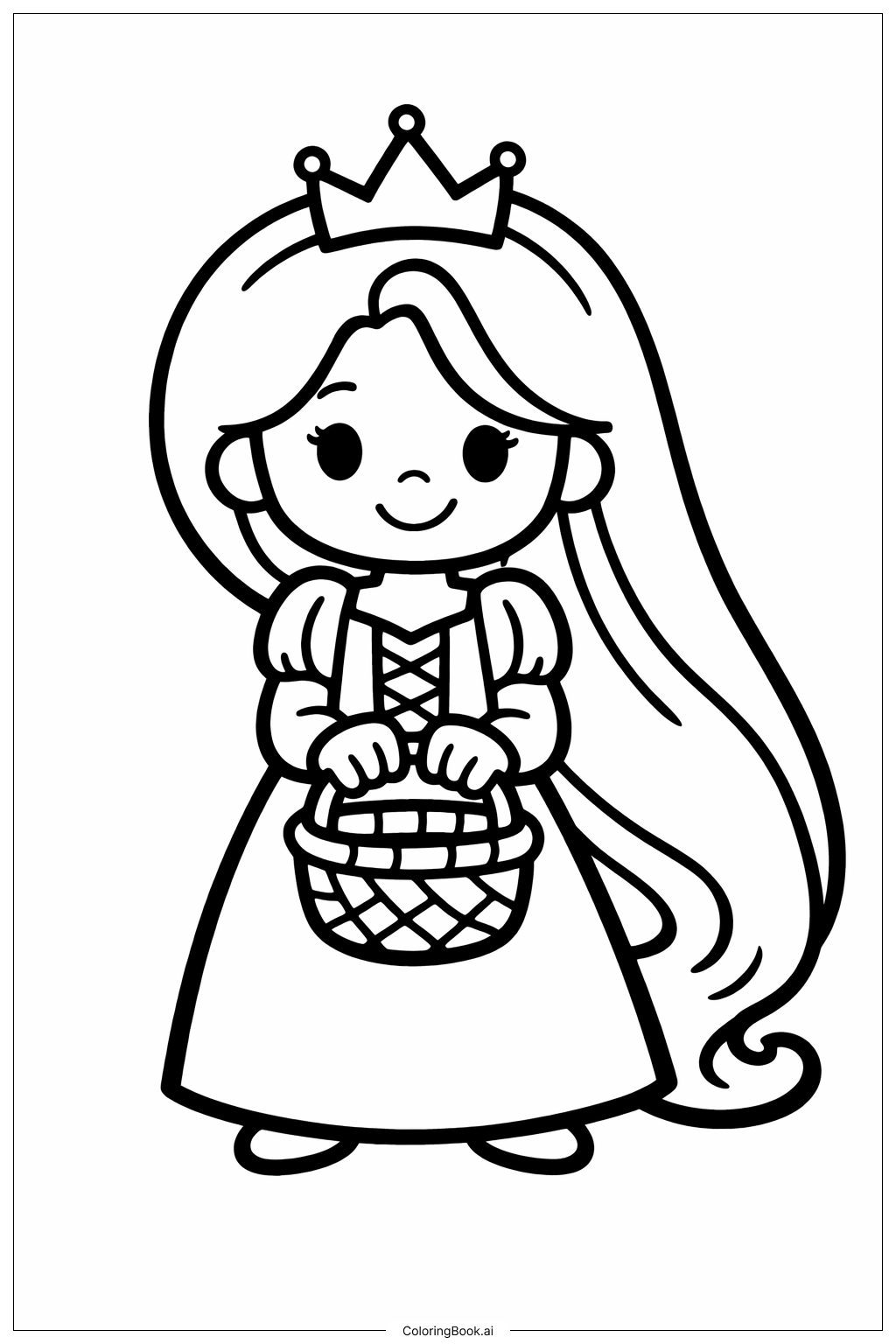  Página para colorear de Princesa Rapunzel llevando una cesta 