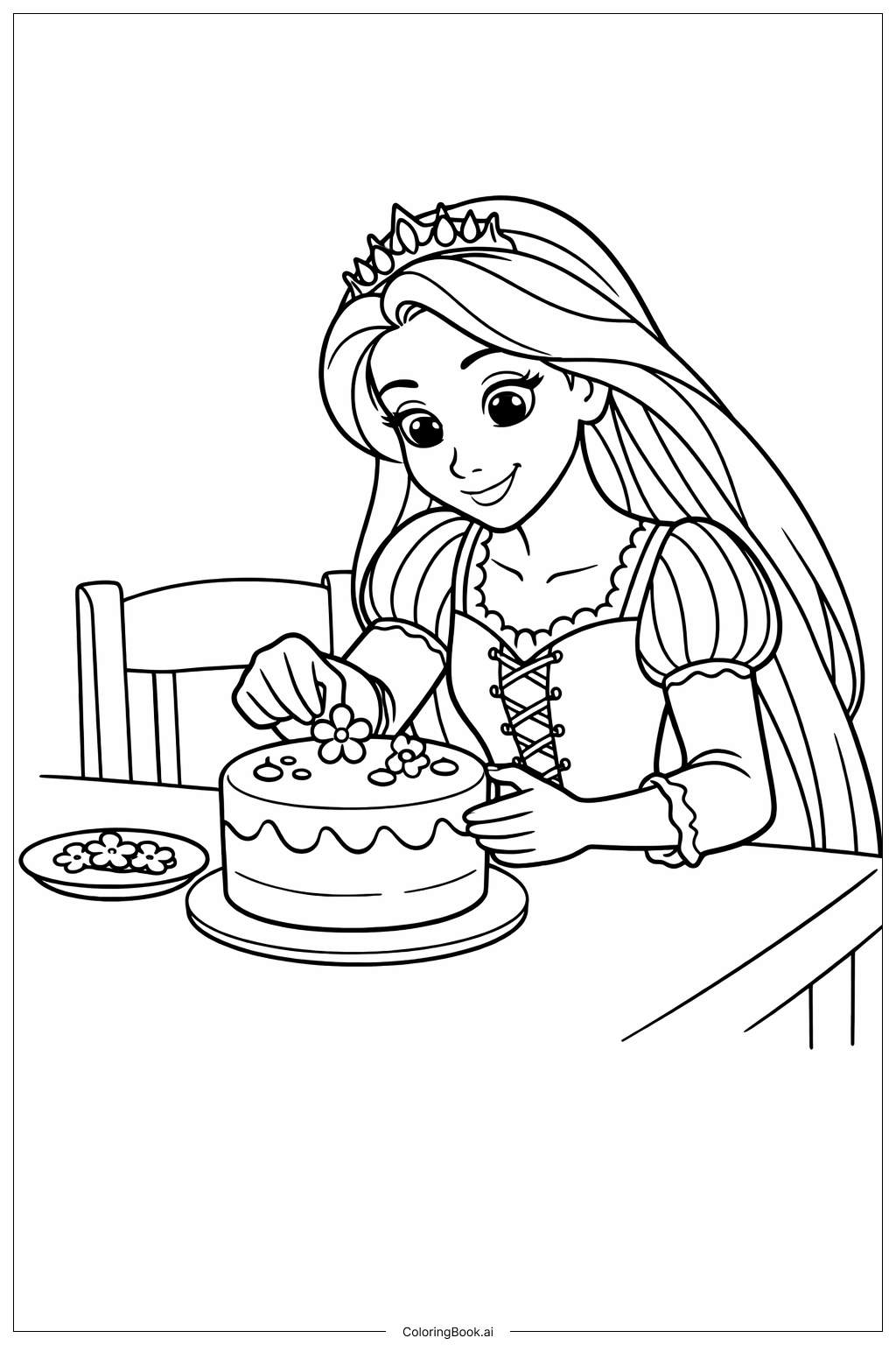 La Princesa Rapunzel Decorando un Pastel