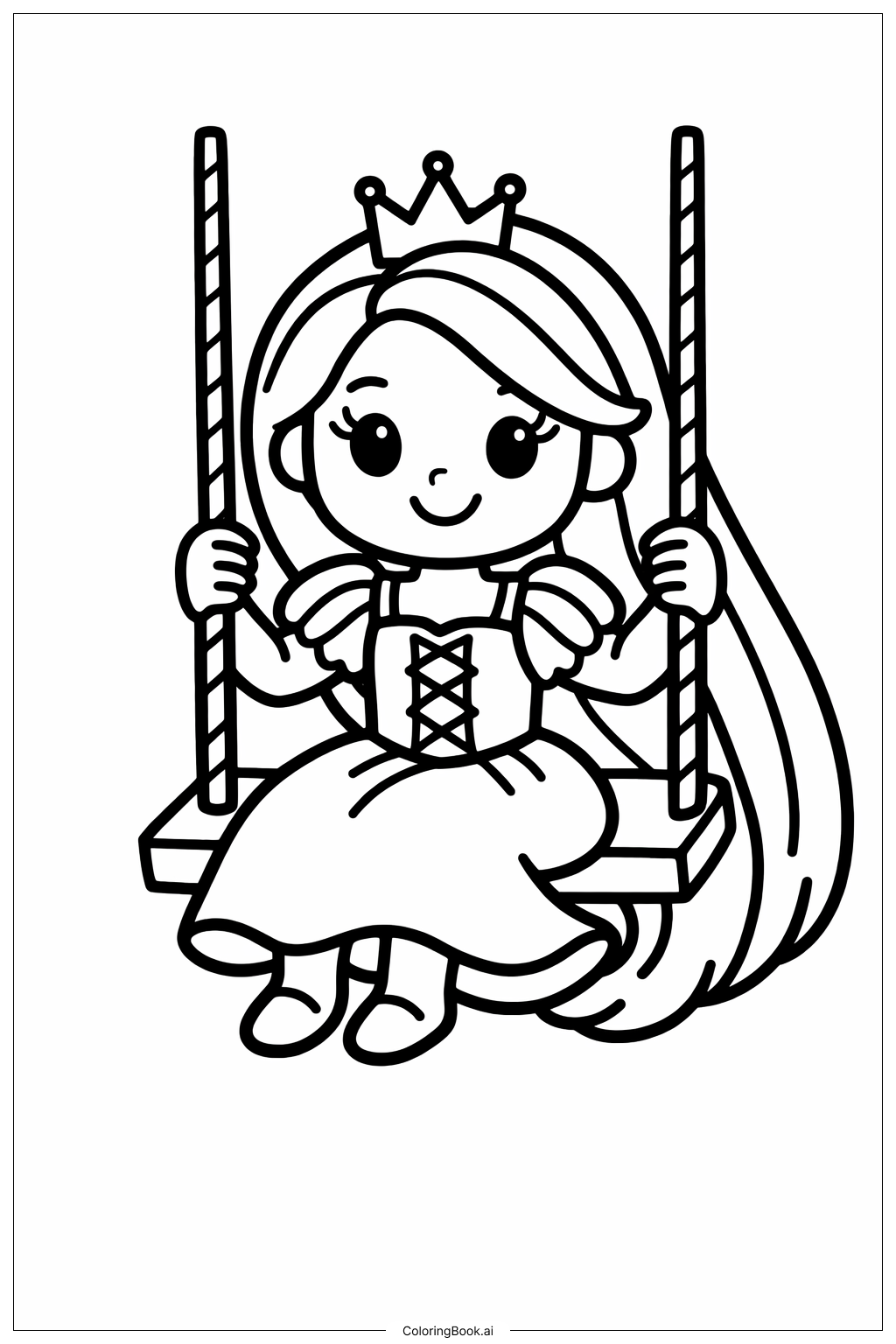  Página para colorear de Princesa Rapunzel en el columpio 