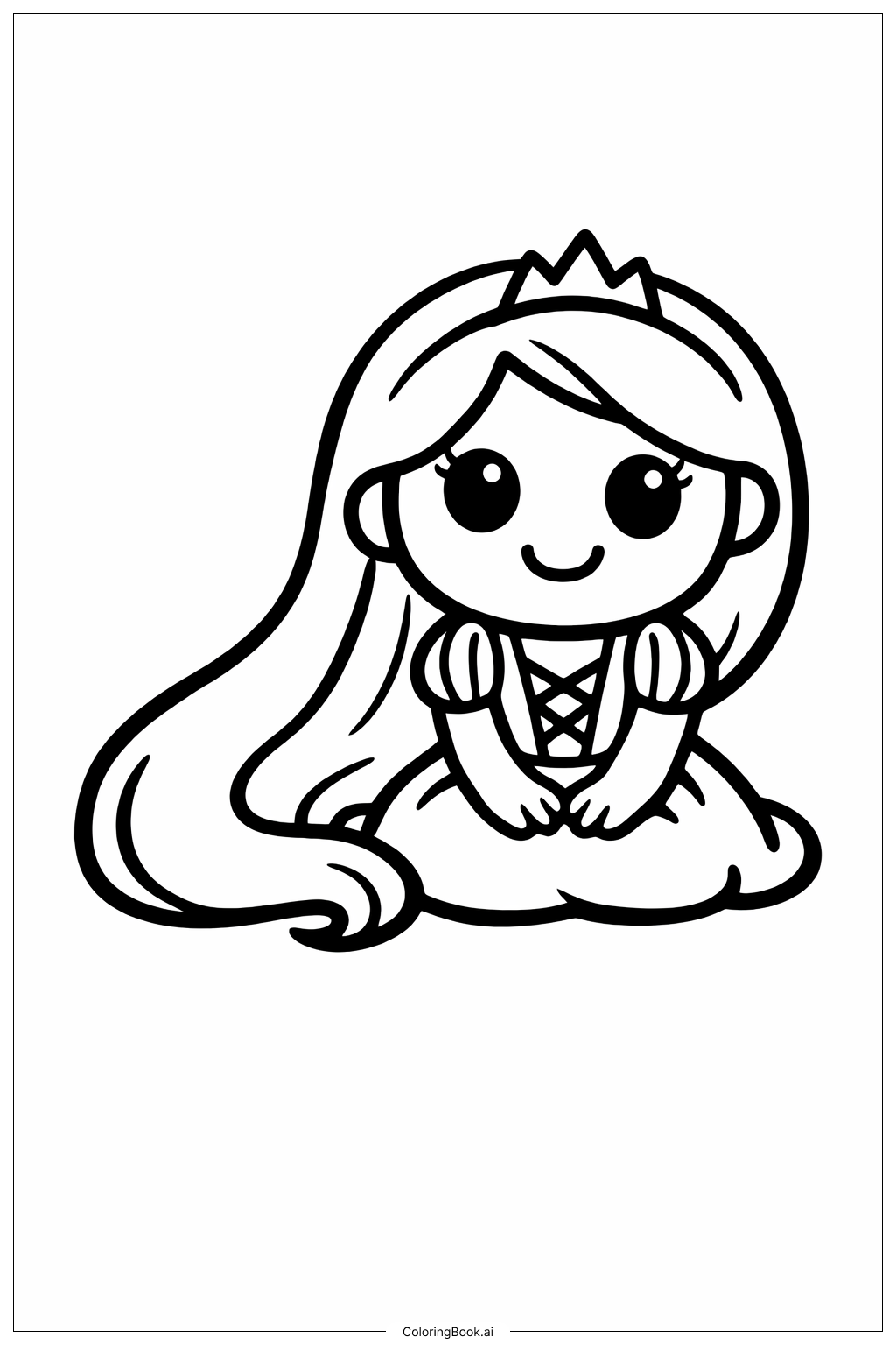  Página para colorear de Princesa Rapunzel Sentada 