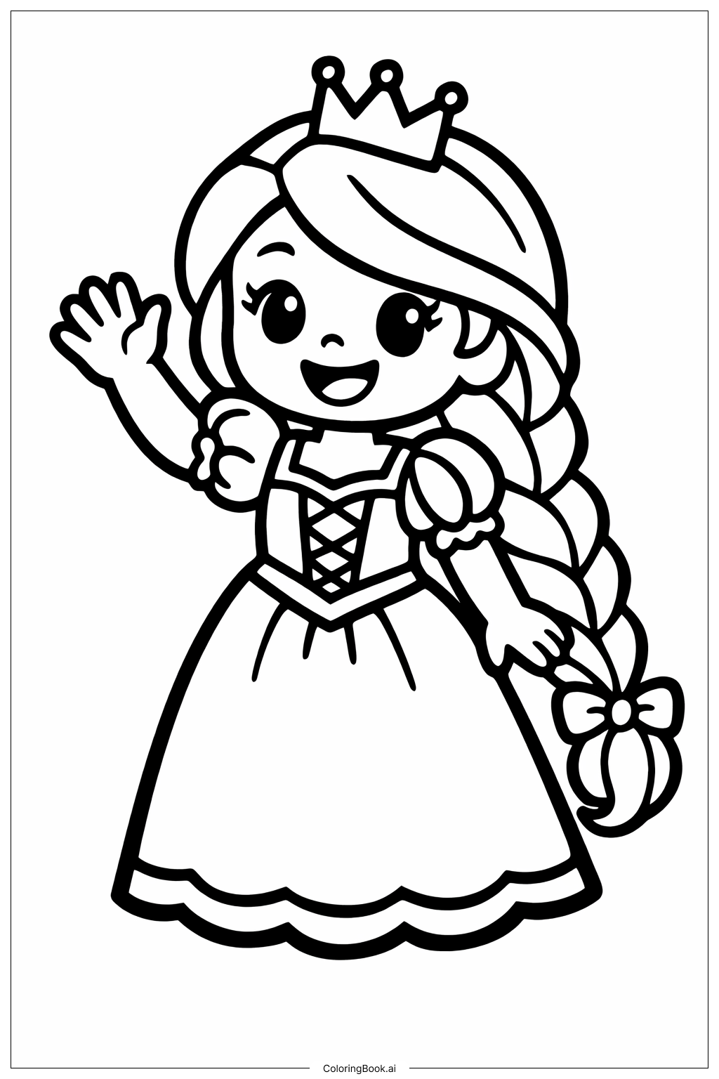  Página para colorear de Princesa Rapunzel Saludando 