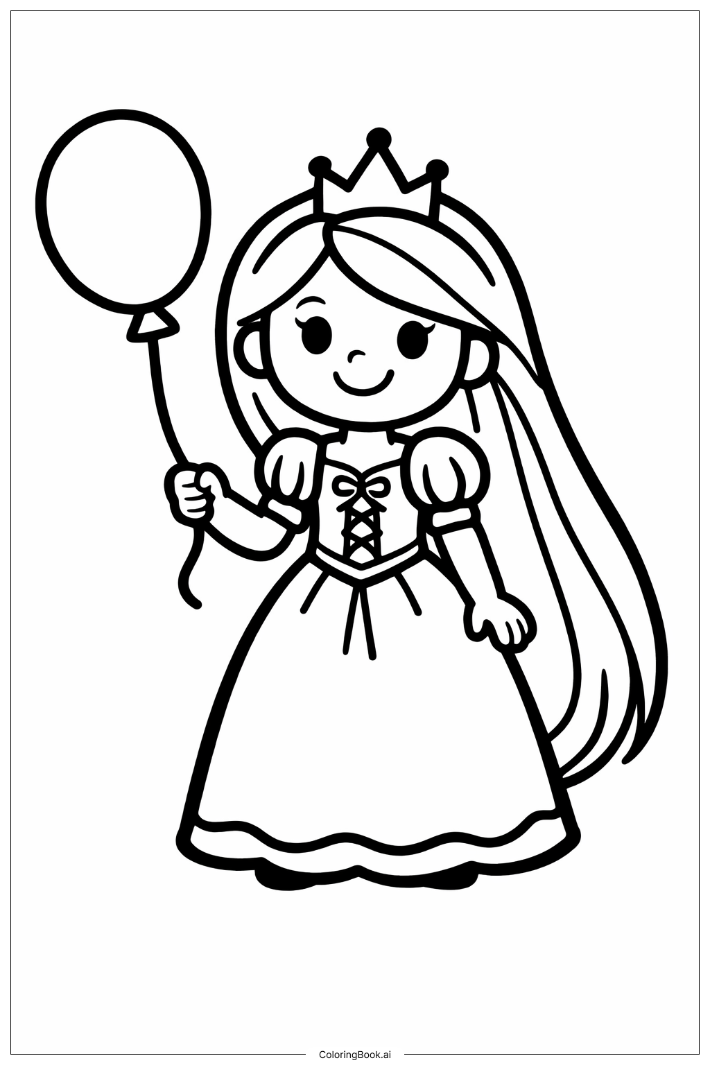  Página para colorear de Princesa Rapunzel con globo 