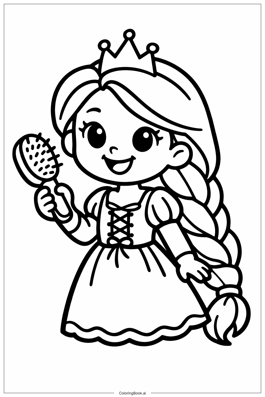  Página para colorear de Princesa Rapunzel con cepillo 