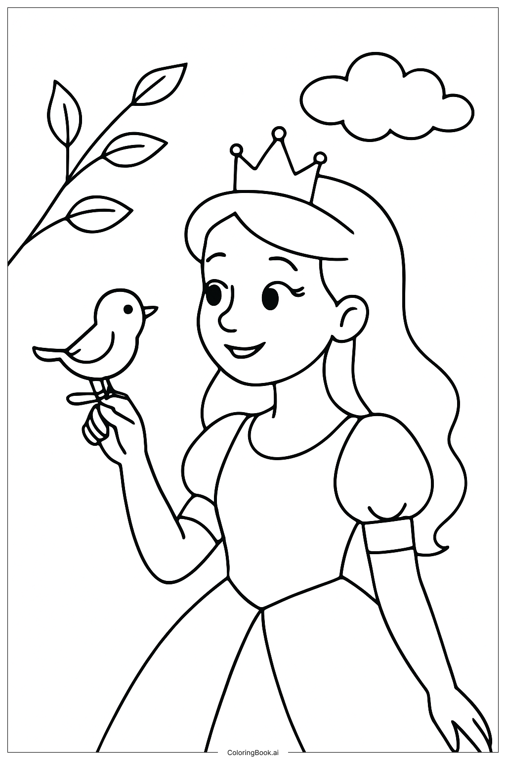  带小鸟的公主填色页 