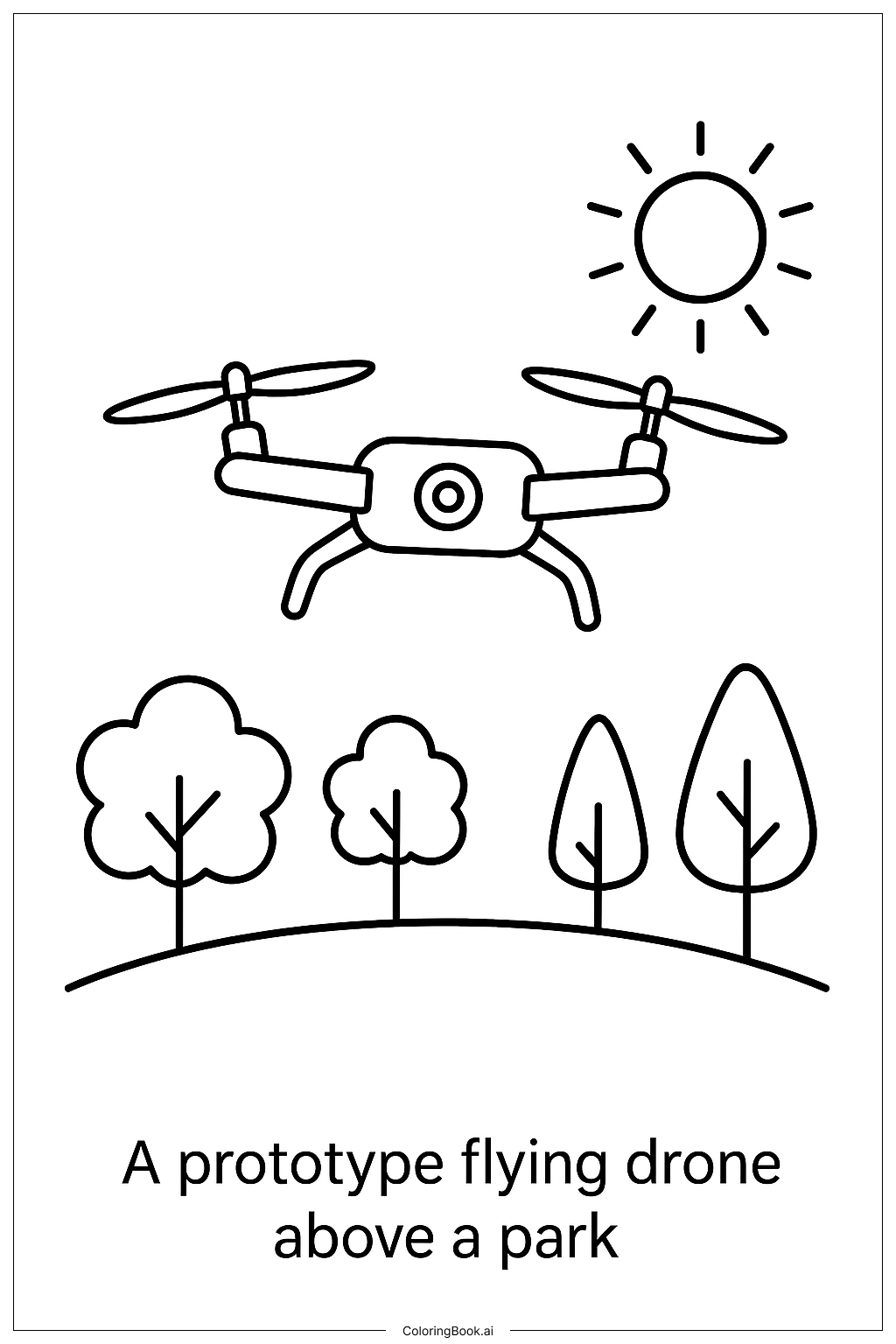  공원 위의 프로토타입 드론 색칠공부 페이지 