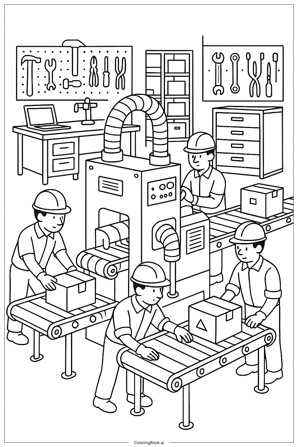 Page de coloriage Scène d'atelier prototype 