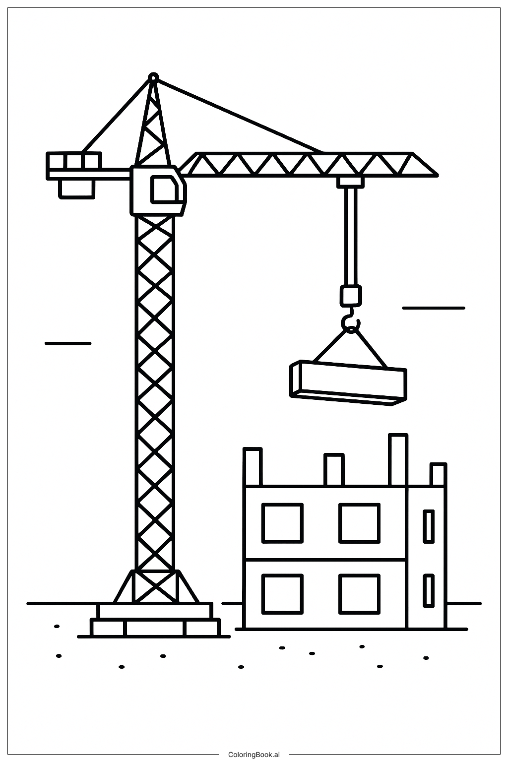 Page de coloriage Grue Amicale Prototype Sur Site 