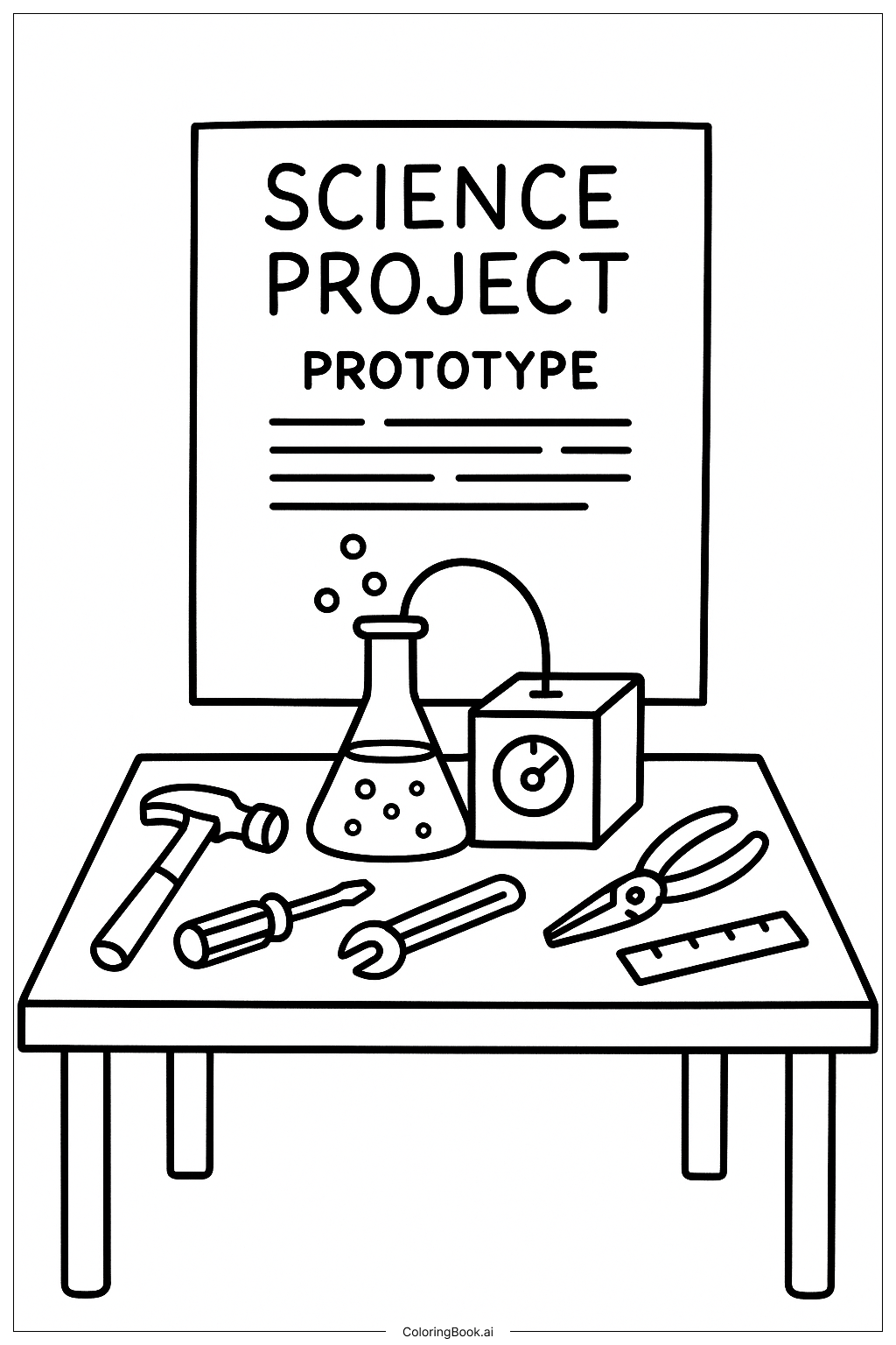  プロトタイプ科学テーブルの塗り絵ページ 