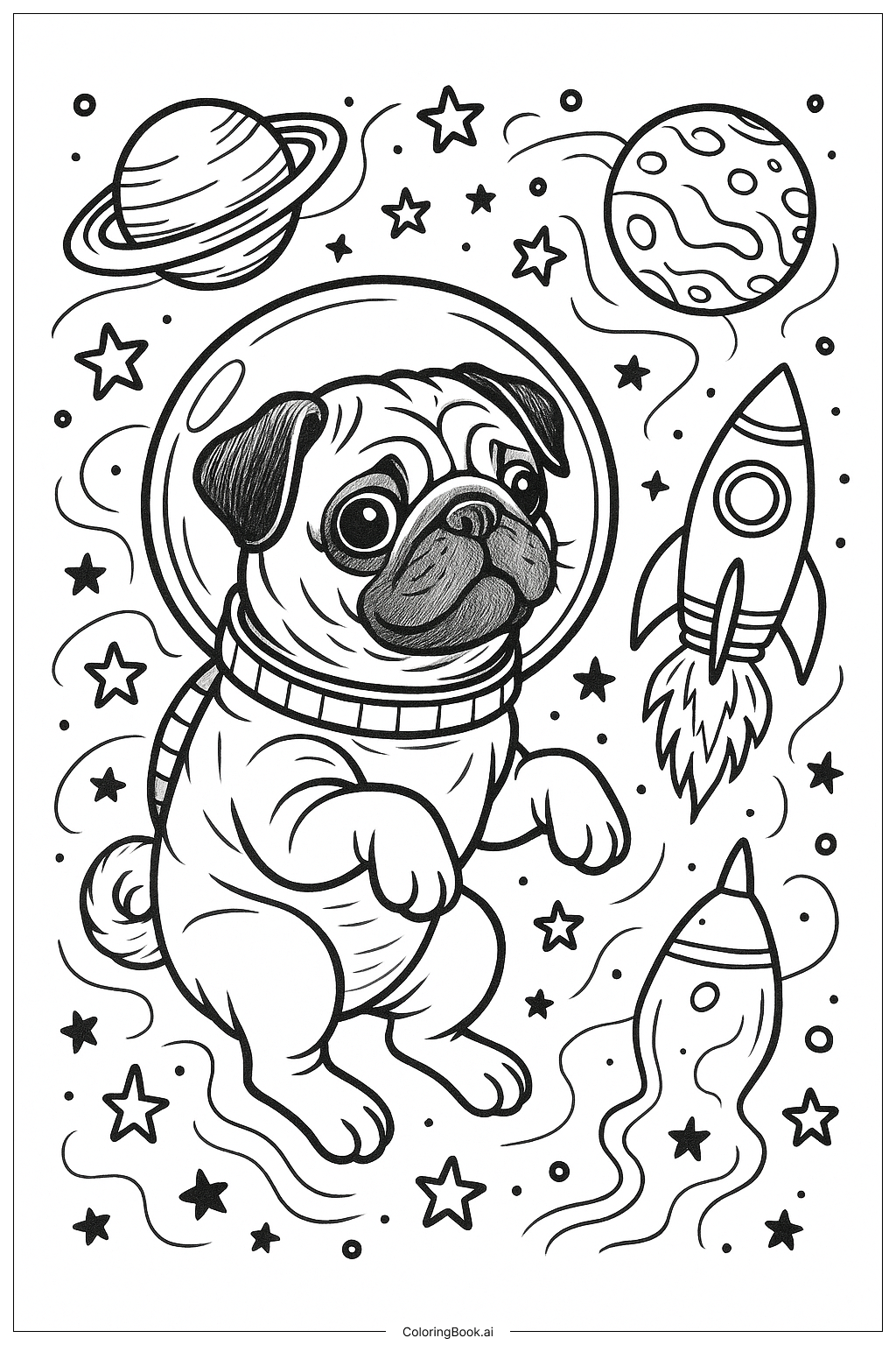  太空巴哥犬宇航員著色頁 
