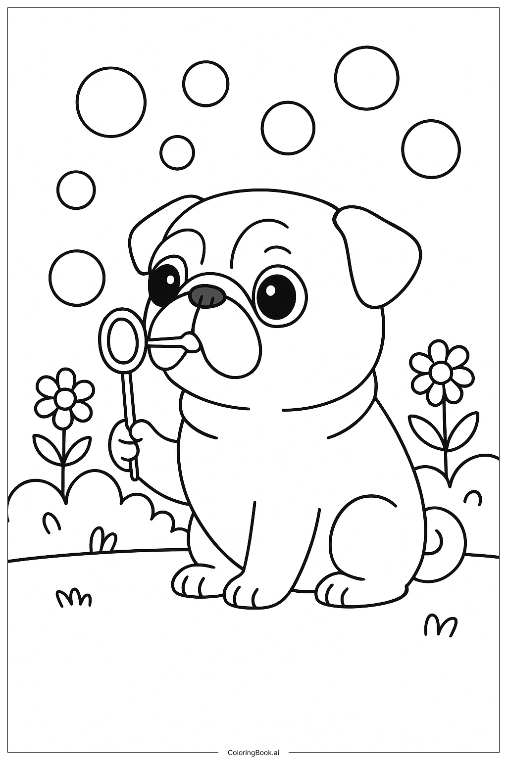  巴哥犬吹泡泡著色頁 