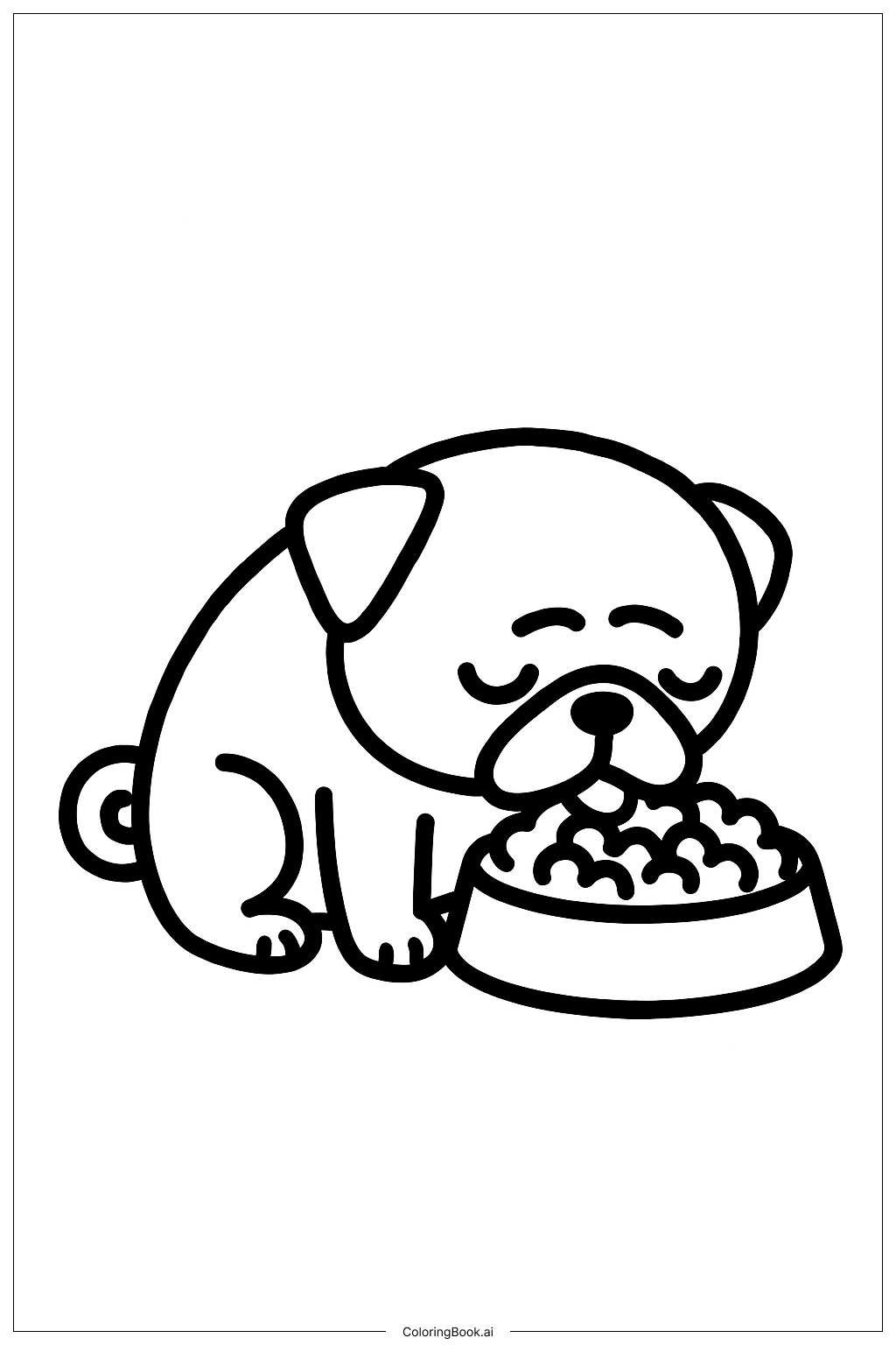  巴哥狗吃飯碗著色頁 