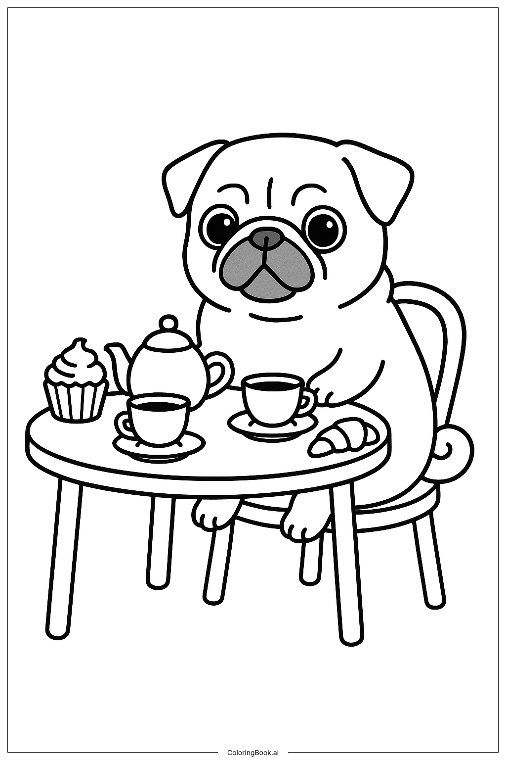  巴哥犬的下午茶派對著色頁 
