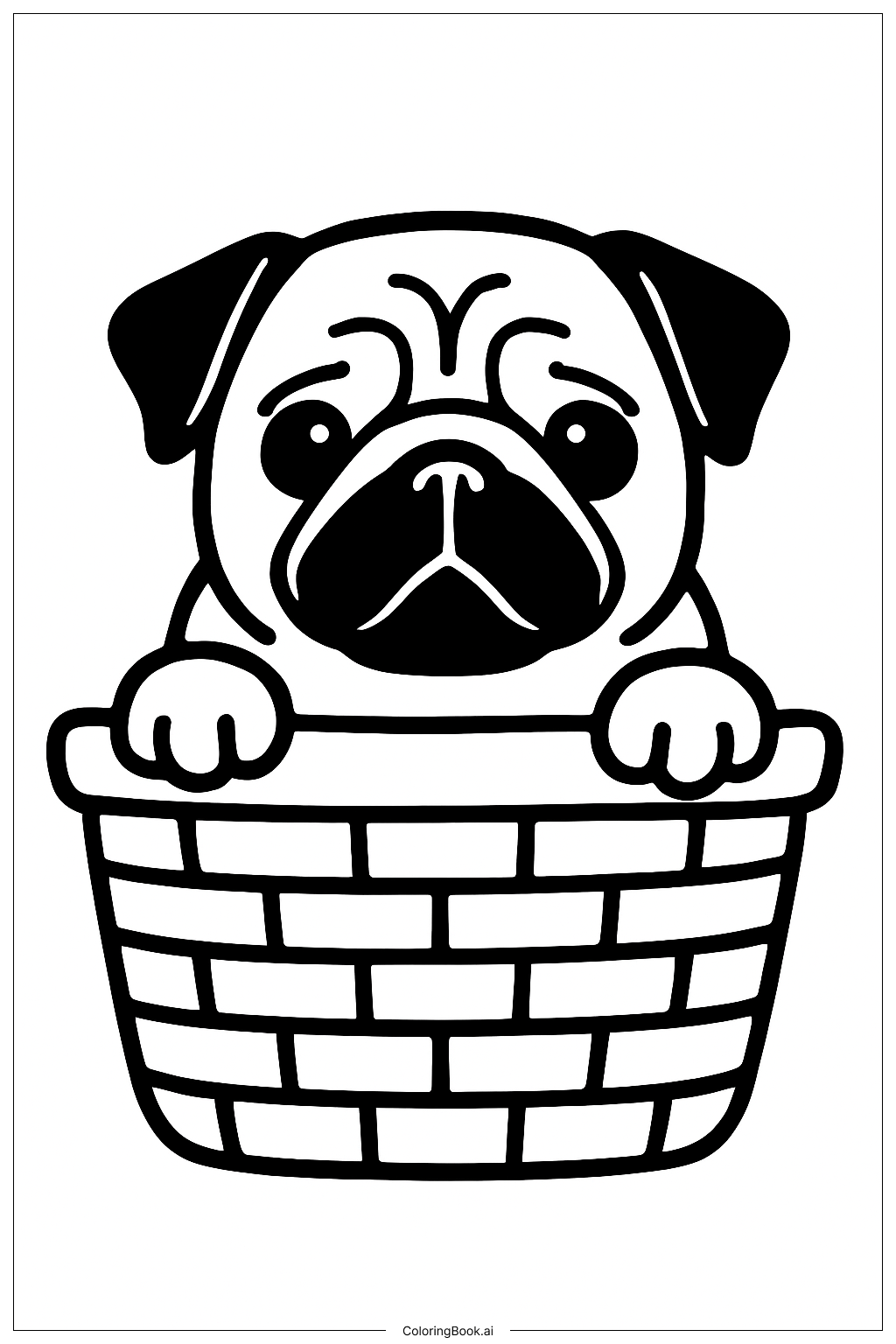  籃子裡的巴哥犬著色頁 
