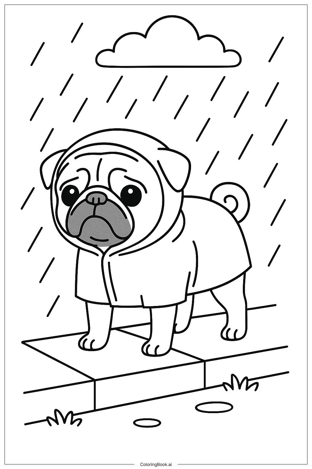  穿雨衣的巴哥犬著色頁 