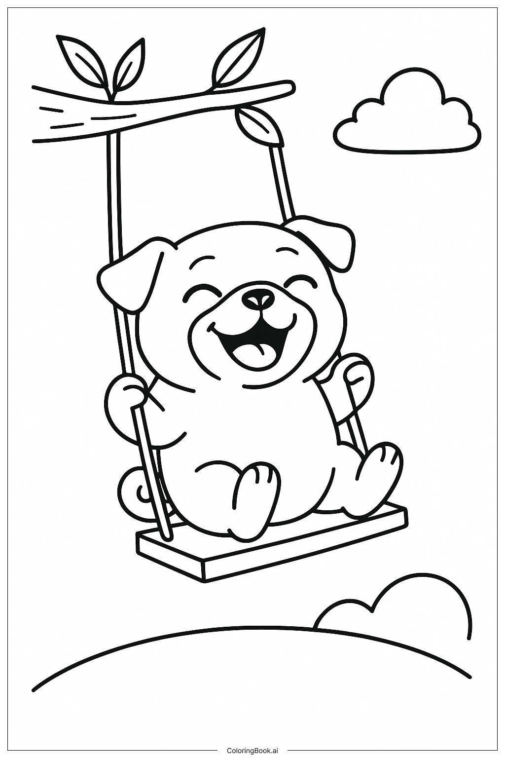  秋田犬盪鞦韆著色頁 