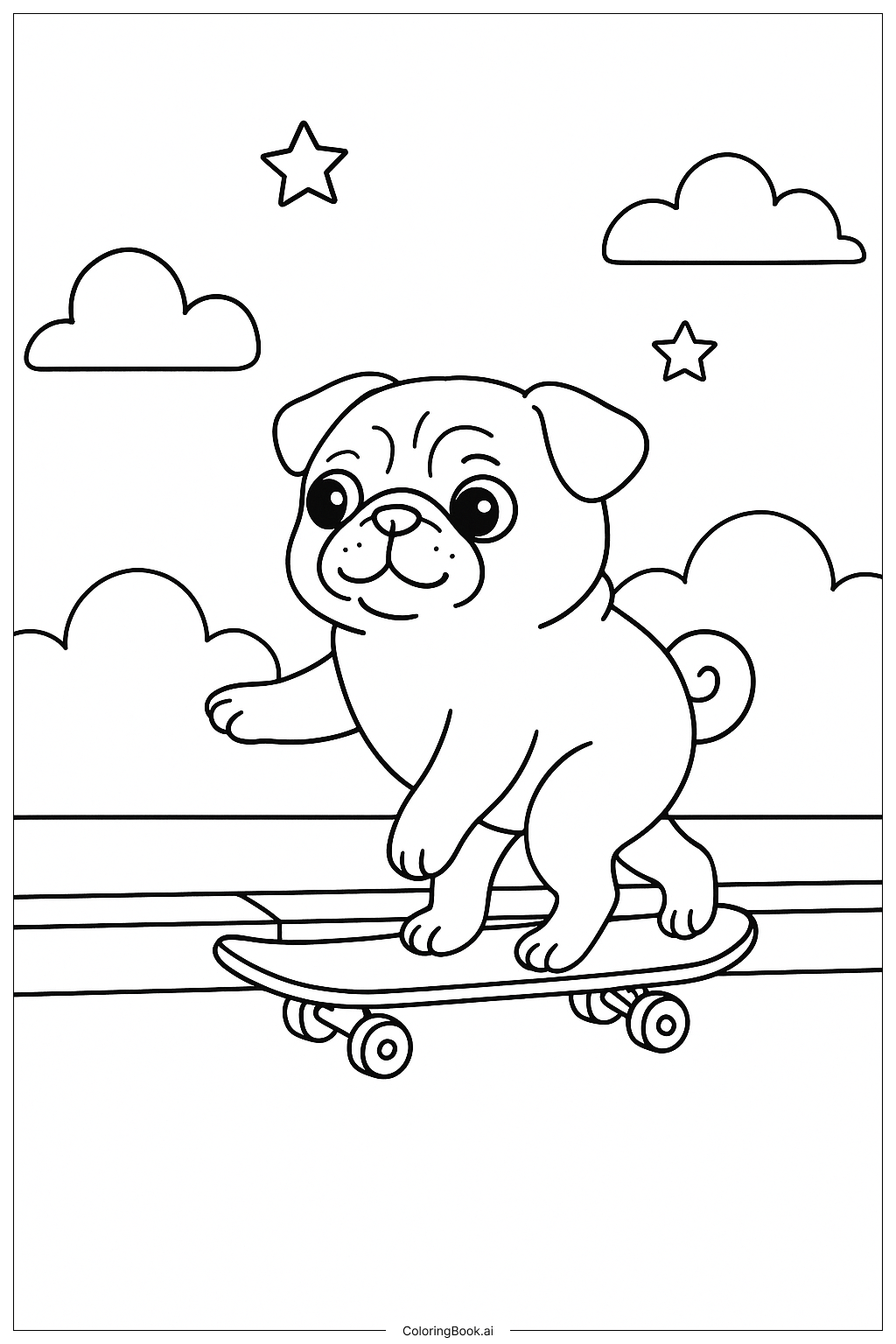  哈巴狗騎滑板車著色頁 